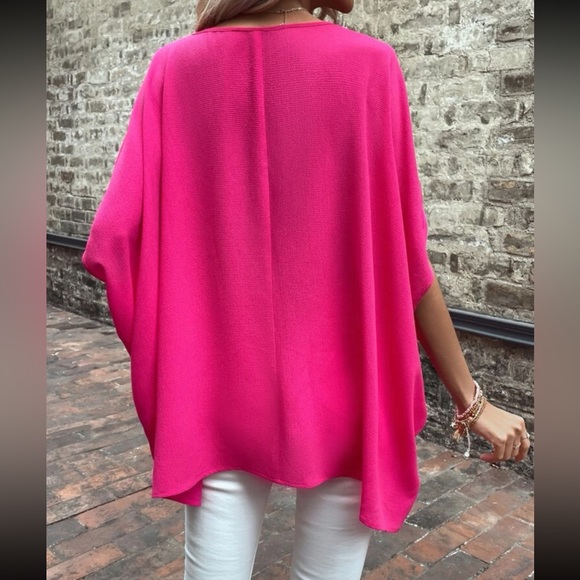 Boho pink V neck batwing sleeve blouse - Picture 3 of 6